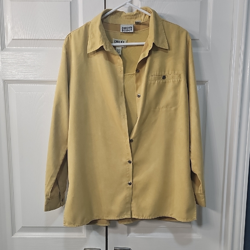 Vintage Chicos 2 Piece Suede Tank and Button-Up Blouse Size 2 Yellow